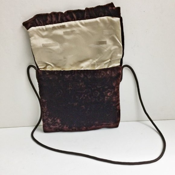 Vintage Handmade Evening Purse Brown Cut Velvet Shoulder Bag Ecru Lining Party - Picture 2 of 5